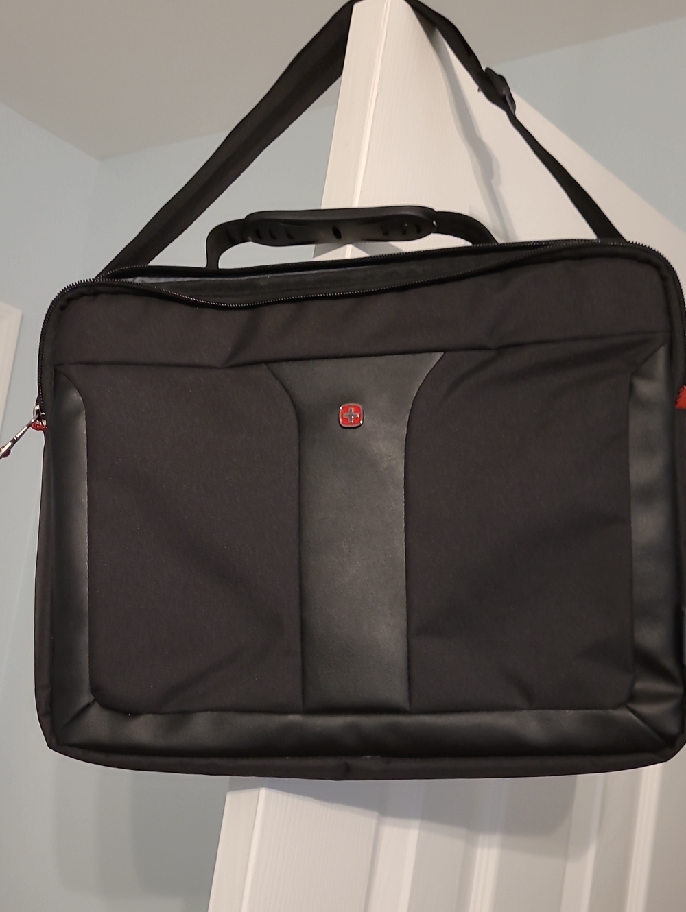 SwissGear/Wenger Black Laptop Messenger Bag with Red Logo Accent
